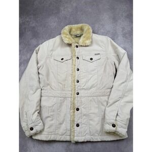 VTG Y2K Women L Roxy Jean Cream Corduroy Shearling Lined Jacket Winter Outerwear